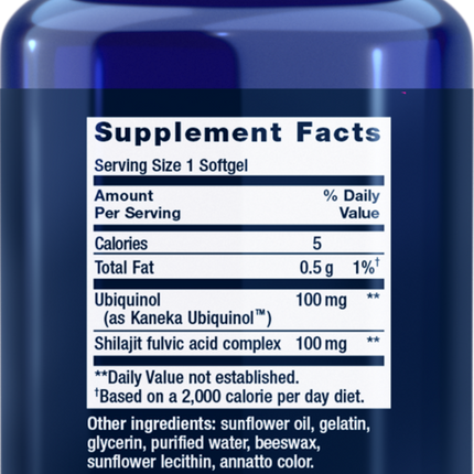 Life Extension Super Ubiquinol CoQ10 w/Enhanced Mitochondrial 100mg 60 softgels Supplement Facts
