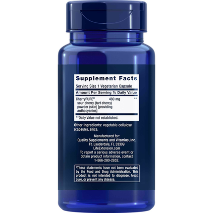 Life Extension Tart Cherry Extract w/Standardized Cherry/Pure 60 caps Supplement Facts