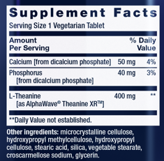 Life Extension Theanine XR Stress Relief 30 tabs Supplement Facts