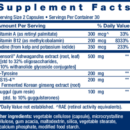 Life Extension Triple Action Thyroid 60 vegcaps Supplemnt Facts 
