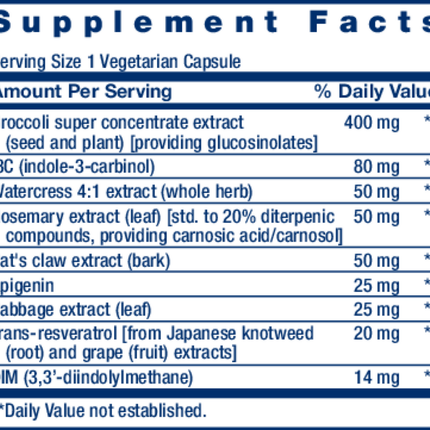 Life Extension Trp Act Cruciferous Veg Extract 60 vcaps Supplement Facts