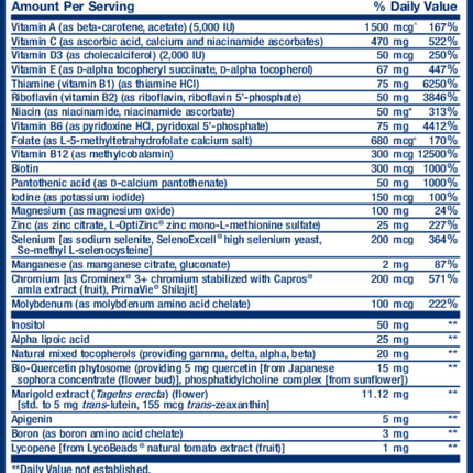Life Extension Two-Per-Day Capsules 120 caps Supplement Facts