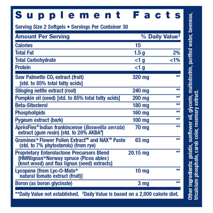 Life Extension Ultra Prostate Formula 60 gels Supplement Facts