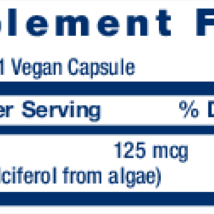 Life Extension Vegan Vitamin D3 125 mcg 60 vegcaps Supplement Facts