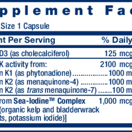Life Extension Vitamins D & K with Sea-Iodine 60 caps Supplement Facts