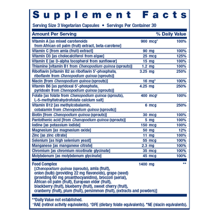Life Extension Whole Food Multivitamin 90 caps Supplement Facts