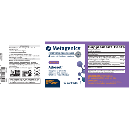 Metagenics Adreset 60 C Supplement Facts 