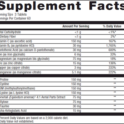 Metagenics Collagenics 180 T Supplement Facts