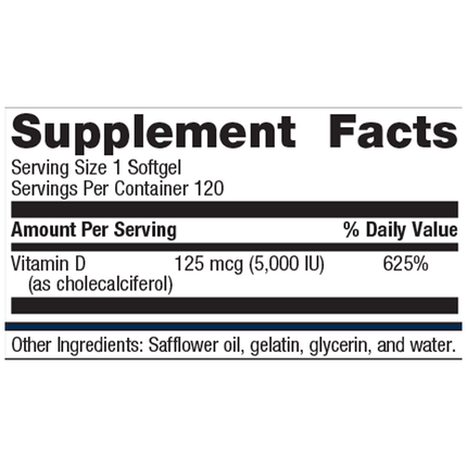 Metagenics D3 5000 120 SG Supplement Facts