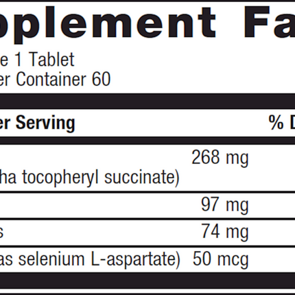 Metagenics E 400 Selenium 60 T Supplement Facts 