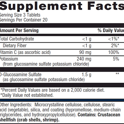 Metagenics Glucosamine Sulfate 750 60 T Supplement Facts