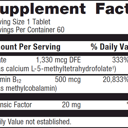 Metagenics Intrinsi B12-Folate 60 T Supplement Facts 