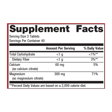Metagenics Mag Citrate 120 T Supplement Facts 