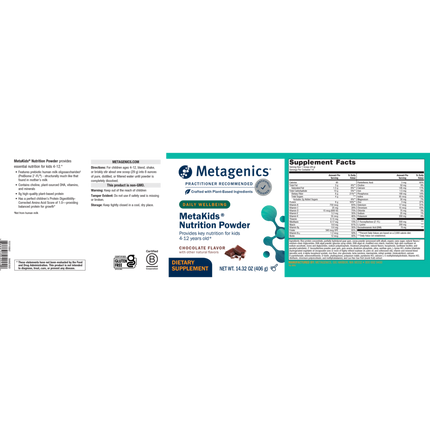 Metagenics MetaKids Nutrition Powder Chocolate - 14 servings Supplement Facts 