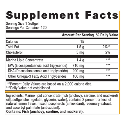 Metagenics OmegaGenics EPA-DHA 1000 Lemon 120 SG Supplement Facts