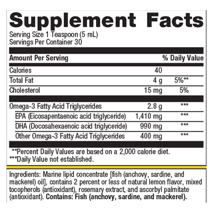 Metagenics OmegaGenics EPA-DHA 2400 Liquid - 30 servings Supplement Facts