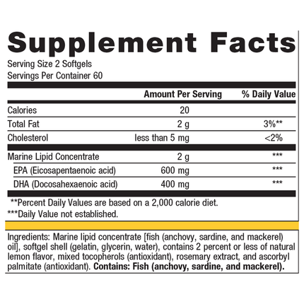 Metagenics OmegaGenics EPA-DHA 500 Lemon 120 SG Supplement Facts