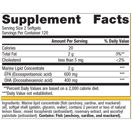 Metagenics OmegaGenics EPA-DHA 500 Lemon 240 SG Supplement Facts