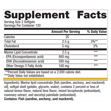 Metagenics OmegaGenics EPA-DHA 720 Lemon Lime 240 SG Supplement Facts