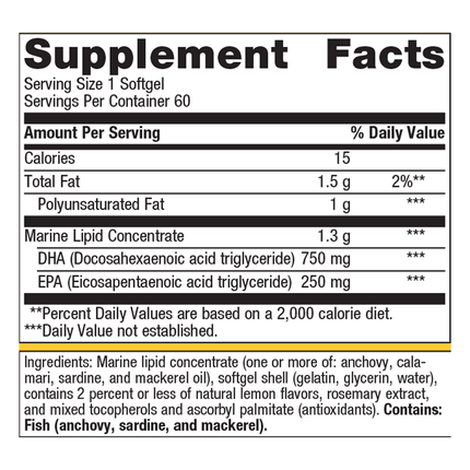 Metagenics OmegaGenics Neuro 1000 60 softgels Supplement Facts 