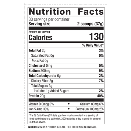 Metagenics Perfect Protein Pea & Rice Vanilla Powder - 30 servings Supplement Facts 