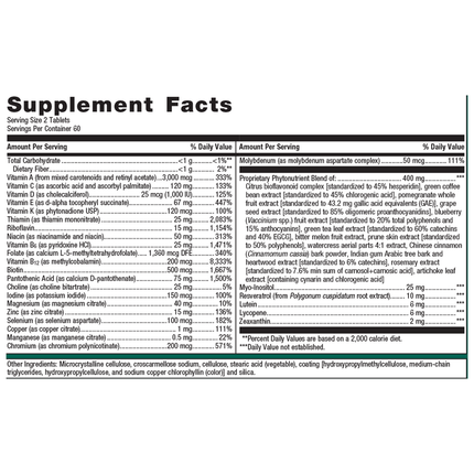 Metagenics PhytoMulti 120 T Supplement Facts 