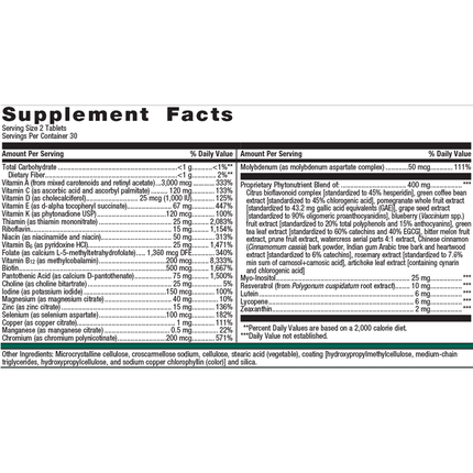Metagenics PhytoMulti 120 T Supplement Facts 