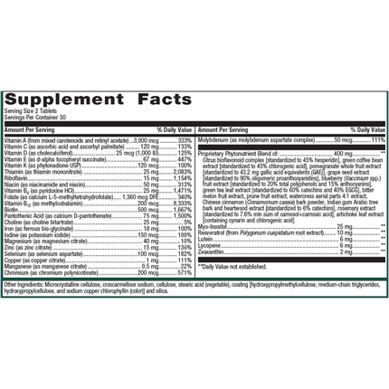 Metagenics PhytoMulti with Iron 60 T Supplement Facts 