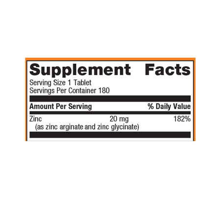 Metagenics Zinc A.G. 180 T Supplement Facts 