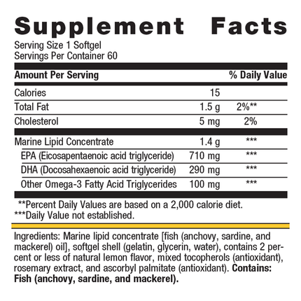 Metagenics OmegaGenics EPA-DHA 1000 Lemon 60 SG Supplement Facts