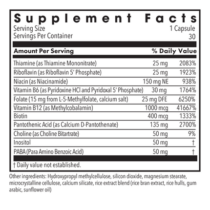 MethylPro B-Complex + 15 mg L-Methylfolate 30 caps Supplement Facts