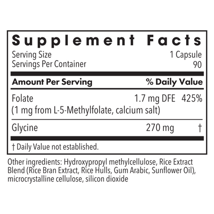 MethylPro L-Methylfolate 1 mg 90 caps Supplement Facts 