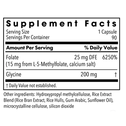 MethylPro L-Methylfolate 15 mg 30 caps Supplement Facts
