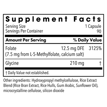 MethylPro L-Methylfolate 7.5 mg 90 caps Supplement Facts 