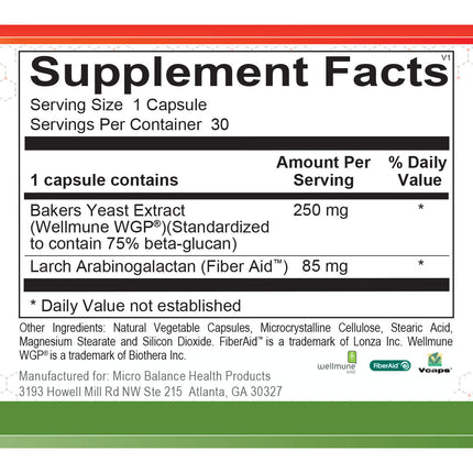 Micro Balance Beta Glucans 30 caps Supplement Facts