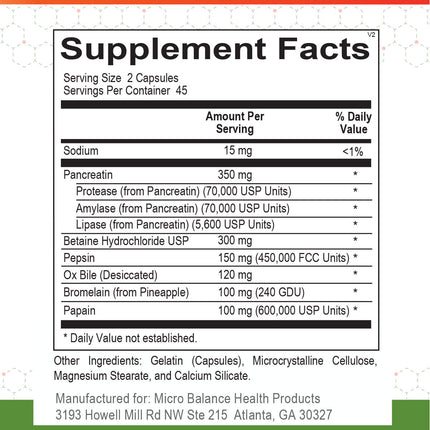 Micro Balance Digest Assist 90 caps Supplement Facts