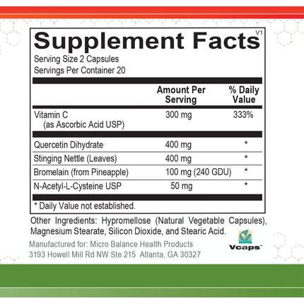Micro Balance Histamine Relief Supplement Facts