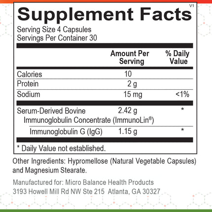 Micro Balance IgG Gut Protect 120 caps Supplement Facts