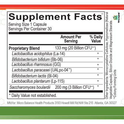 Micro Balance Microflora Balance 30 caps Supplement Facts