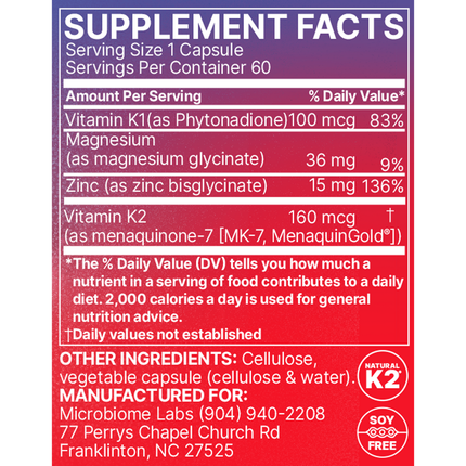 Microbiome Labs MegaQuinone 60 caps Supplement Facts