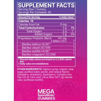 Microbiome Labs MegaSporeBiotic Gummies For Kids 30 Gummies Supplement Facts