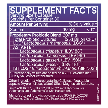 Microbiome Labs Pregnancy Support 30 caps Supplement Facts