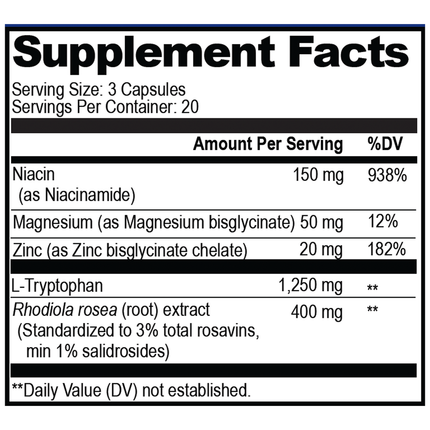 Natural Stacks Serotonin Brain Food 60 vegcaps Supplement Facts 