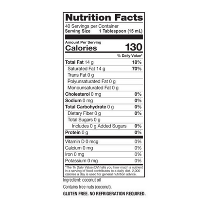 Natures Way Coconut Oil 20 oz Supplement Facts 