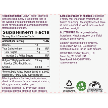 Nature's Way DGL Ultra German Chocolate 90 chew Supplement Facts 