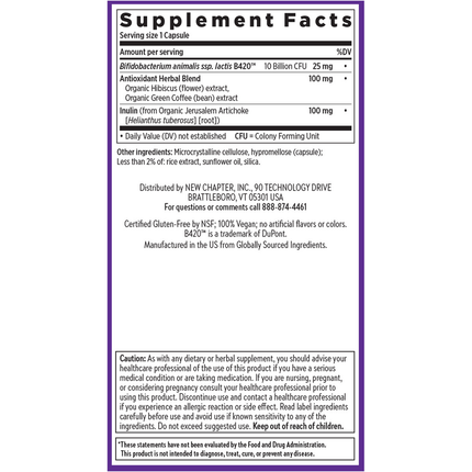 New Chapter Daily Dual Biotic Probiotic + Prebiotic 30 c Supplement Facts