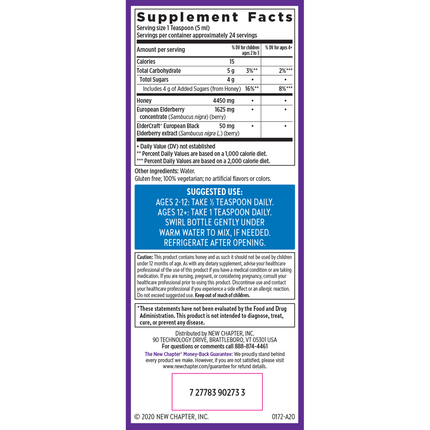 New Chapter Elderberry Syrup 118 ml Supplement Facts