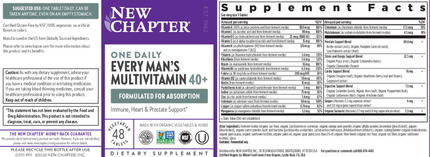 New Chapter Every Man One Daily 40+ 48tabs Supplement Facts