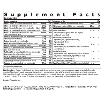 New Chapter Every Man's One Daily 40+ 96 tabs Supplement Facts