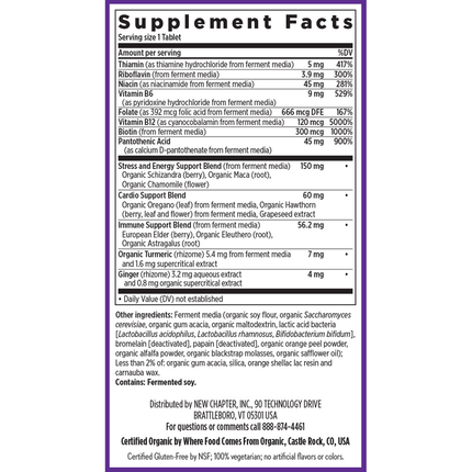 New Chapter Fermented Vitamin B Complex 30 vegtabs Supplement Facts